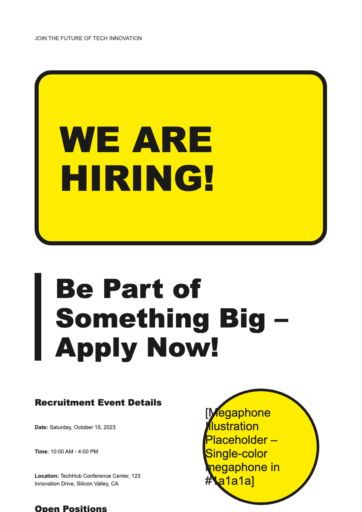 Bold yellow hiring poster with megaphone graphic and walk in interview details_variant_1